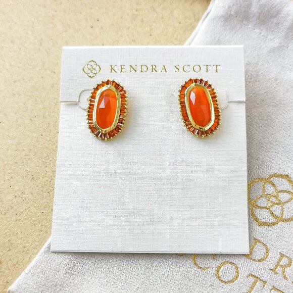 NEW Kendra Scott Gold Red Mix Baguette Ellie Stud Earrings - Picture 1 of 3